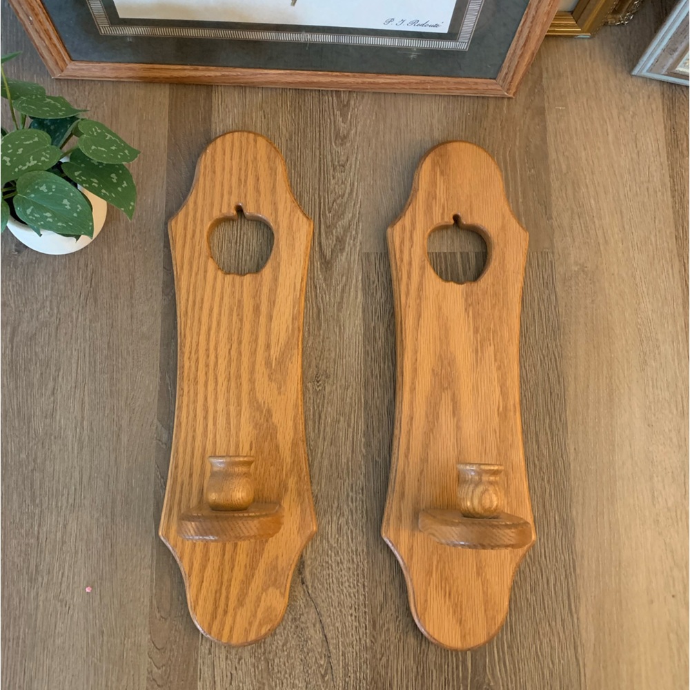 Vintage Oak wood candle wall scones